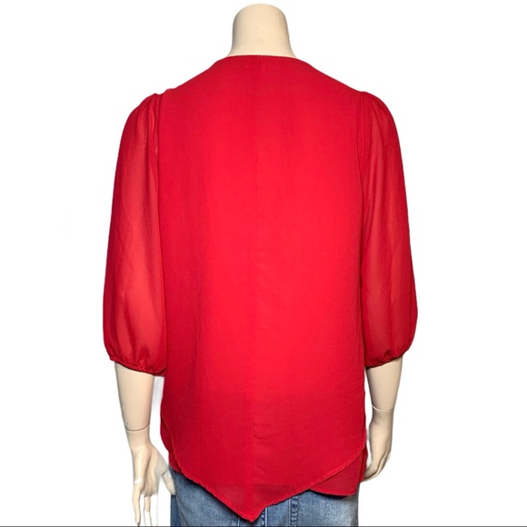 Faith and Joy Red V Neck Blouse Size Small - Picture 9 of 13